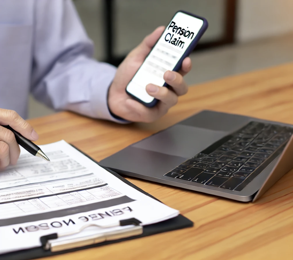  연금 청구 서류를 검토하는 장면.