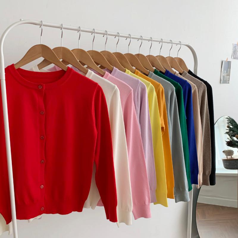 부드러운 캐시미어 크롭 가디건 숏 라운드 니트가디건 여성 가디건 봄 간절기 레드 핑크