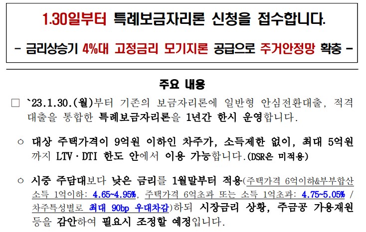 특례보금자리론 보도자료