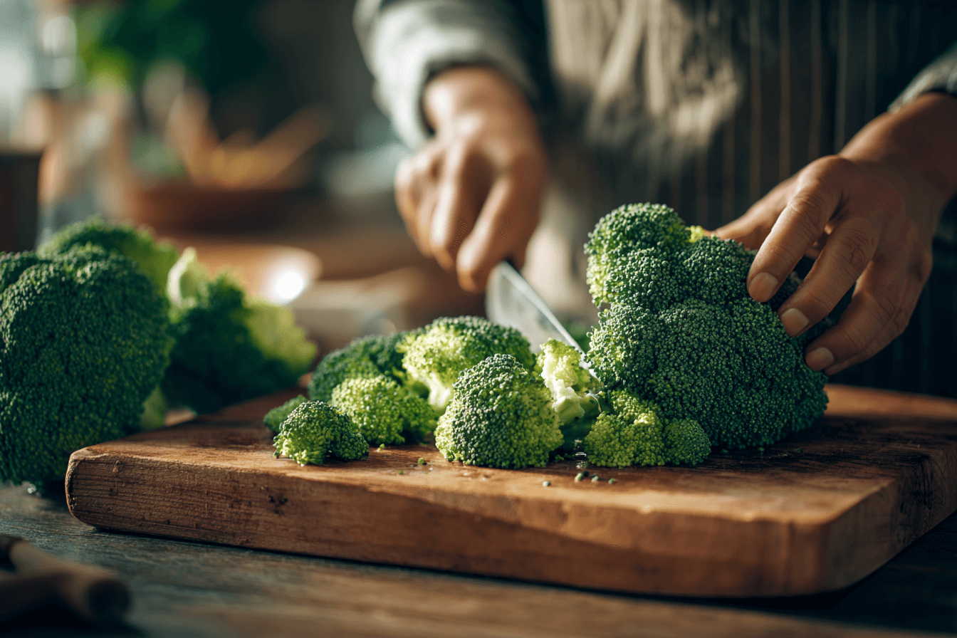 도마-위에서-손질중인-브로콜리-사진
