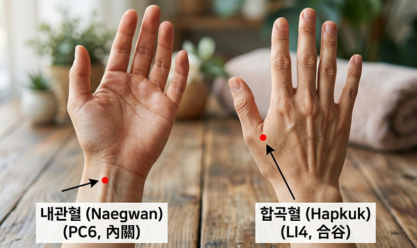 합곡혈, 내관혈 위치