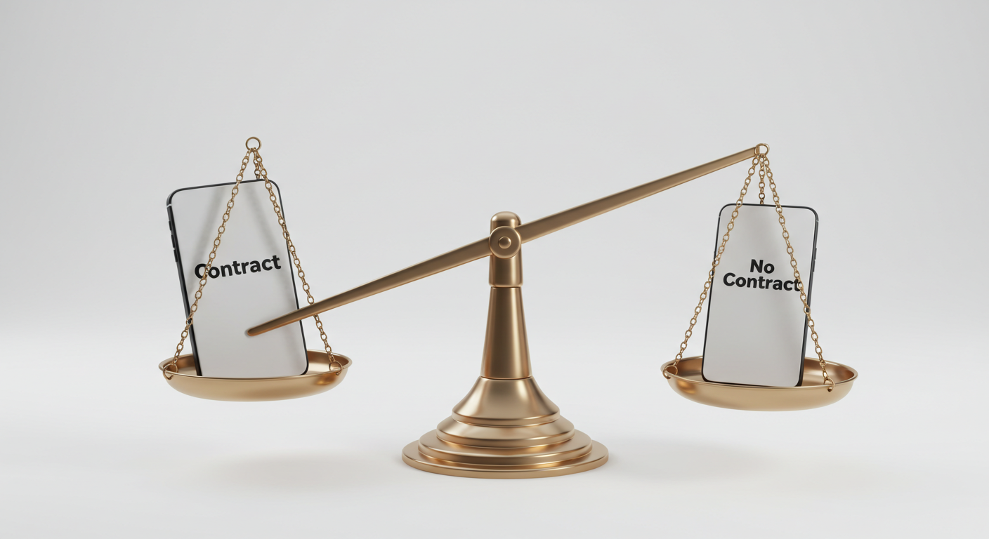 약정과 무약정을 비교하는 저울 일러스트