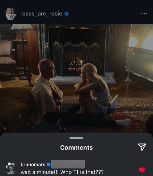 로제 인스타그램에 댓글을 남긴 브루노마스