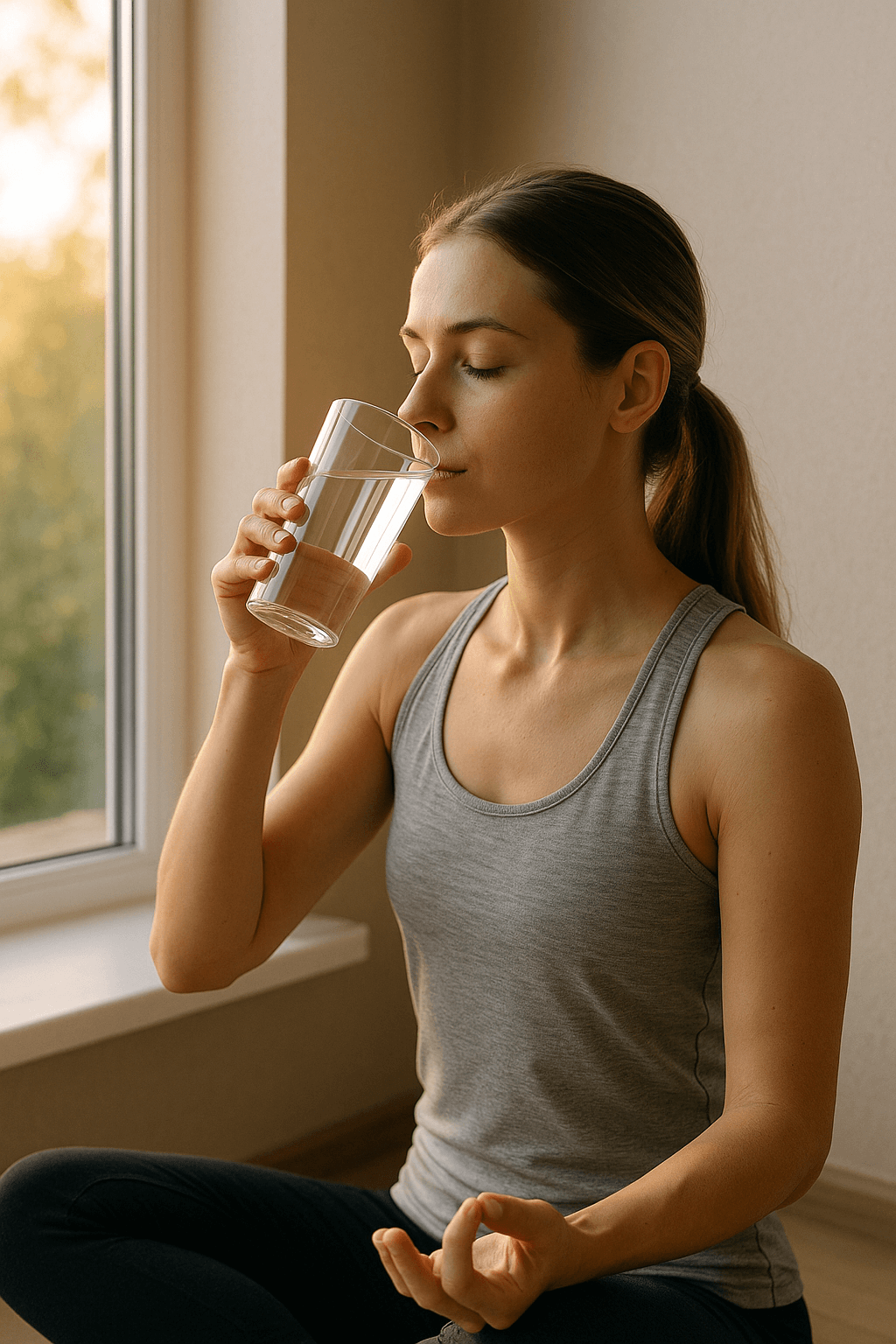 공복 시간에 물을 마시며 건강을 챙기는 사람(출처**자체제작)