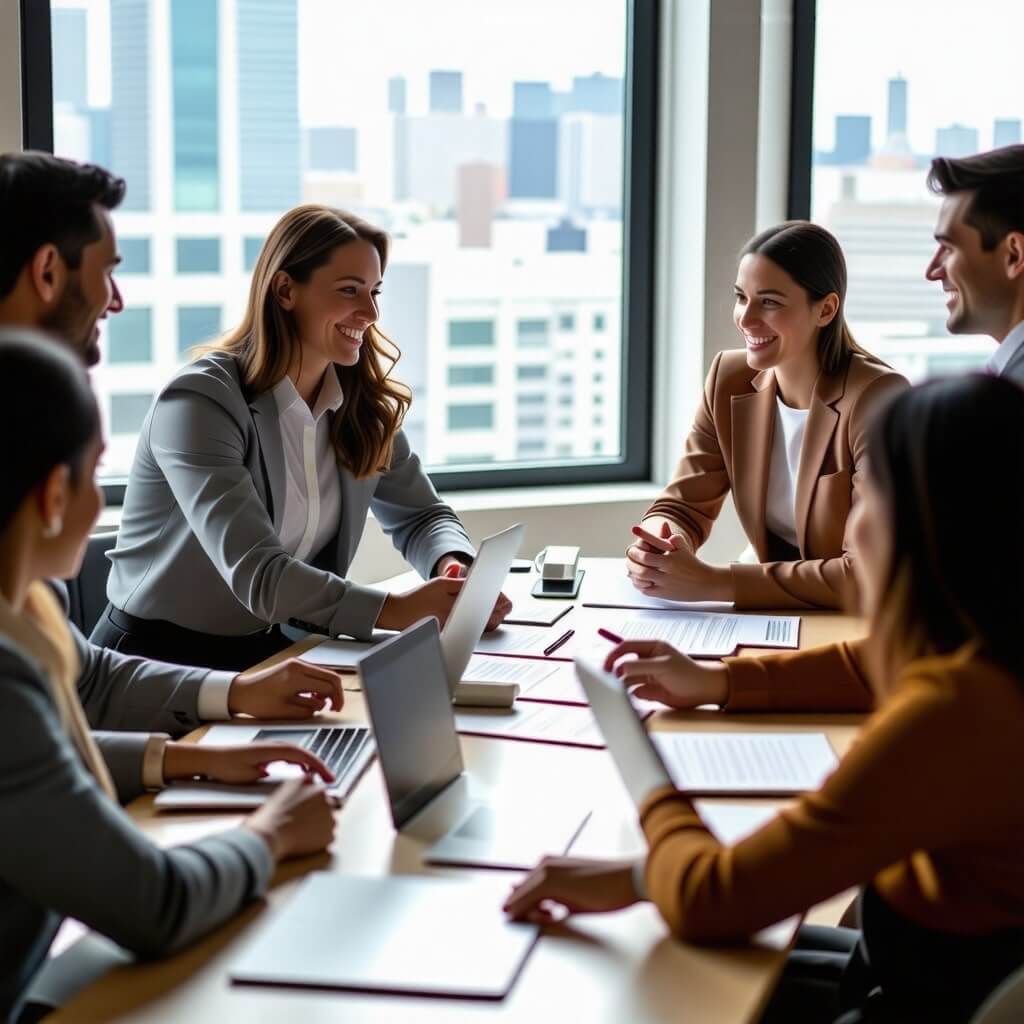 소상공인과 정부 관계자가 함께 정책을 논의하는 모습, 정부 지원 정책에 만족하는 소상공인의 모습