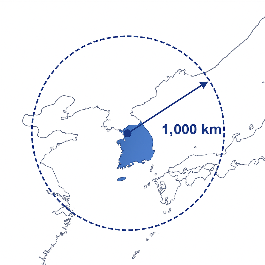 한반도 주변 약 1000km를 측정한 이미지