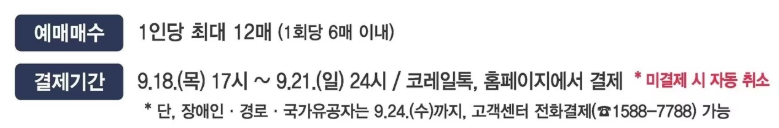 예매 가능 매수와 결제 기한