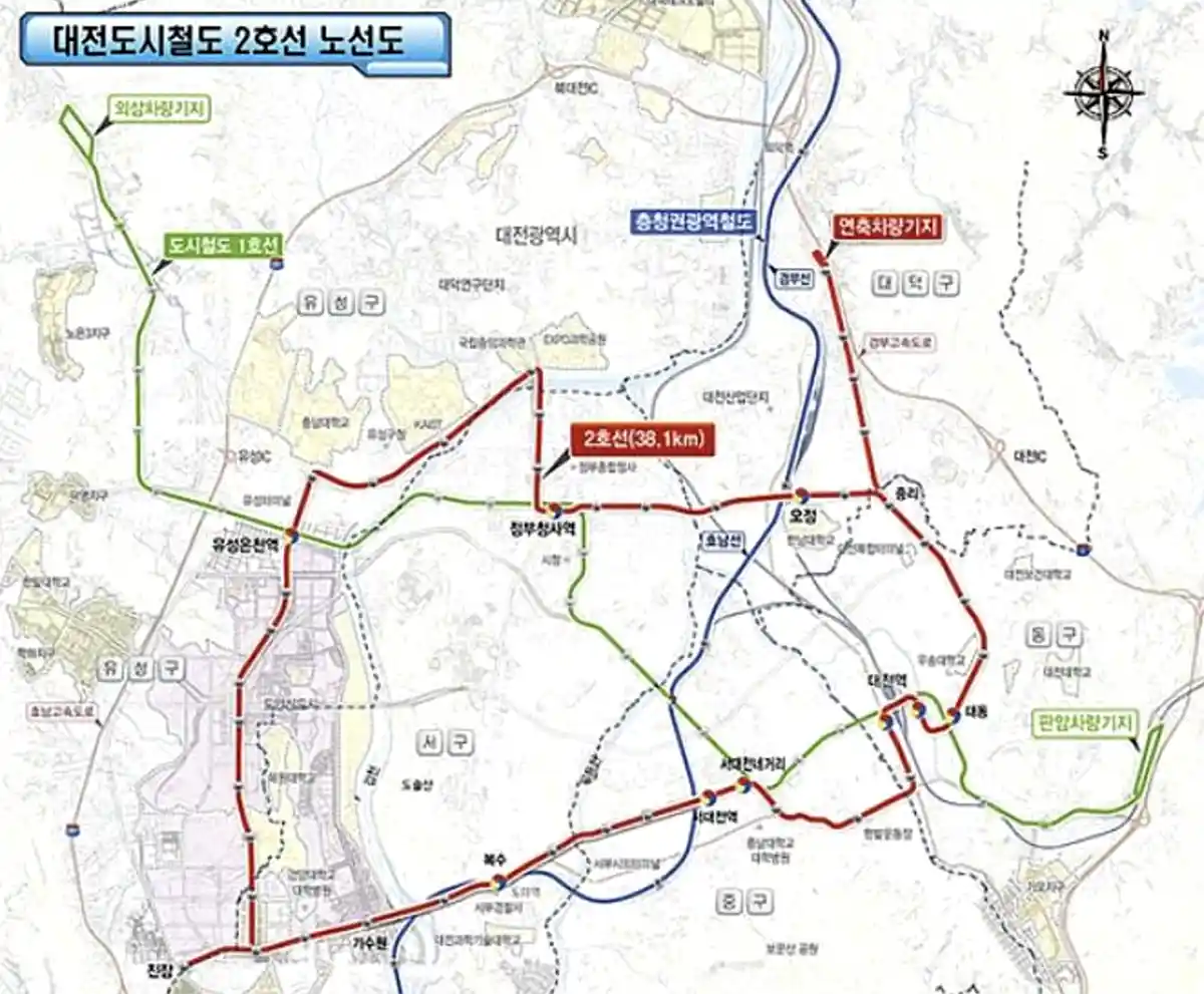 대전도시철도-2호선-트램-노선도-빨간색