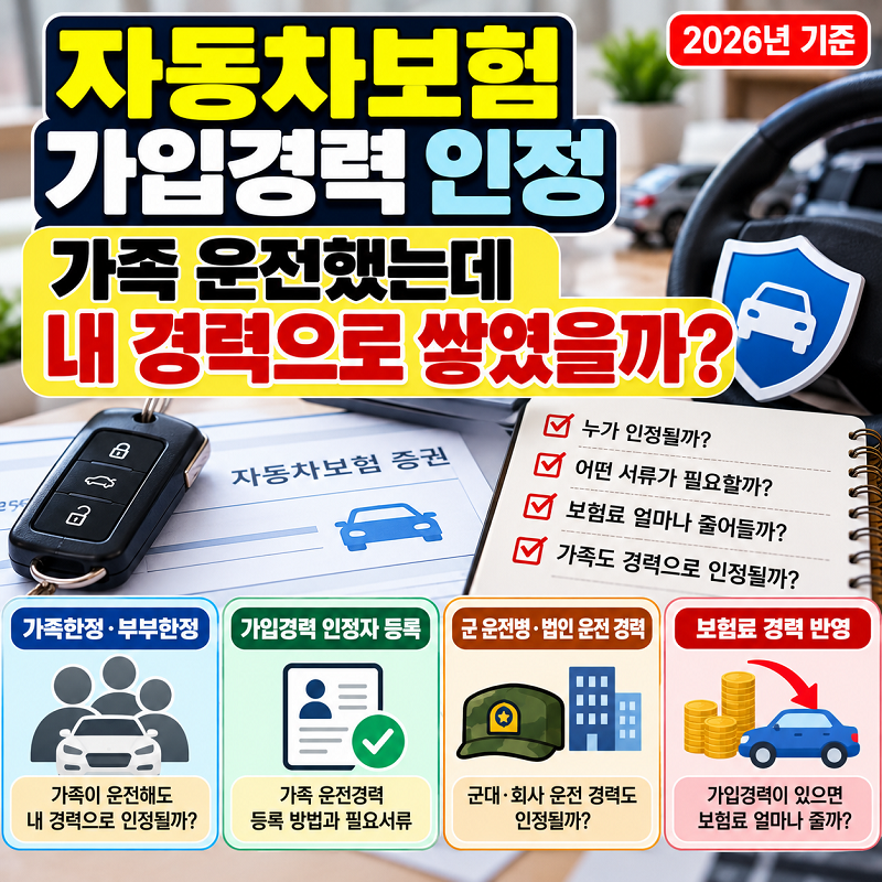 자동차보험 부모님 가족차 운전경력 가입경력 인정자 등록