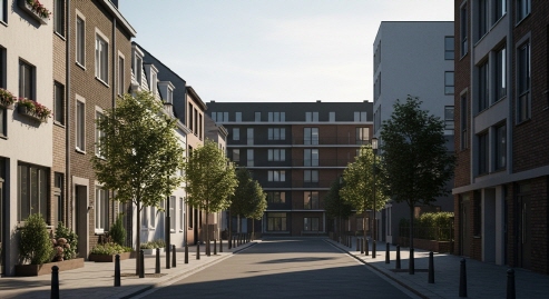 정적인 도시 주택가 전경