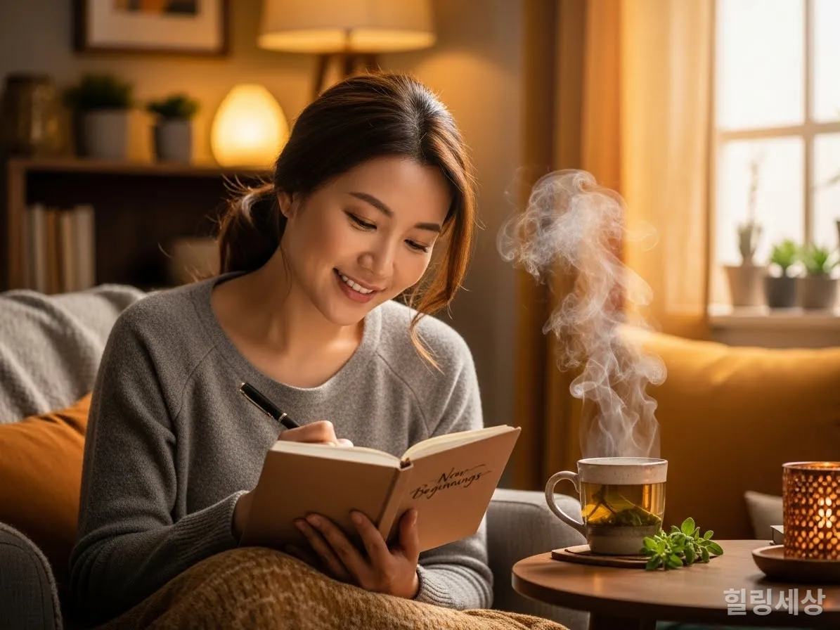 새해 건강 목표를 기록하는 한국 여성