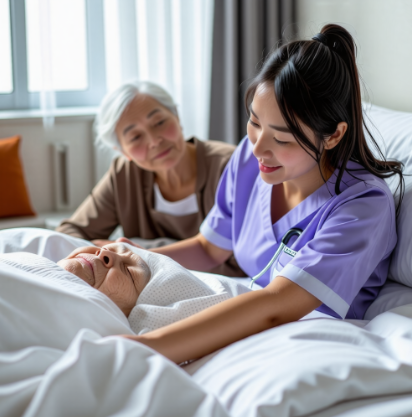 할머니를 간병하는 간호사