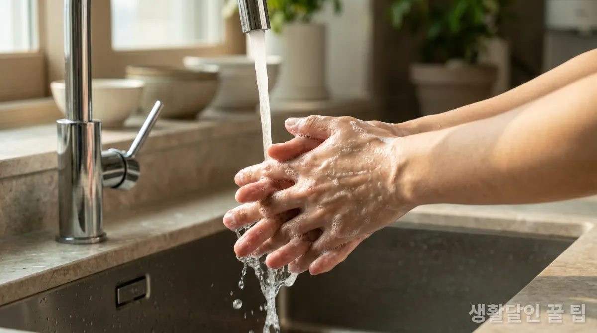 비누로 손을 꼼꼼히 씻는 모습