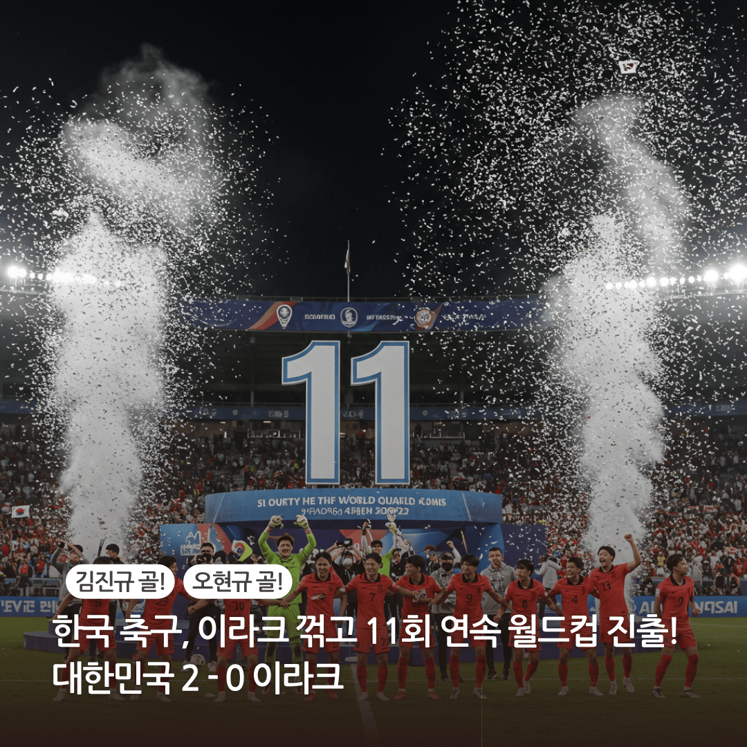 한국 축구, 이라크 꺾고 11회 연속 월드컵 진출! - 2:0