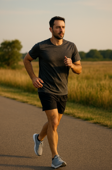 중급 러너가 이틀 연속 러닝 중 둘째 날 가볍게 달리는 모습