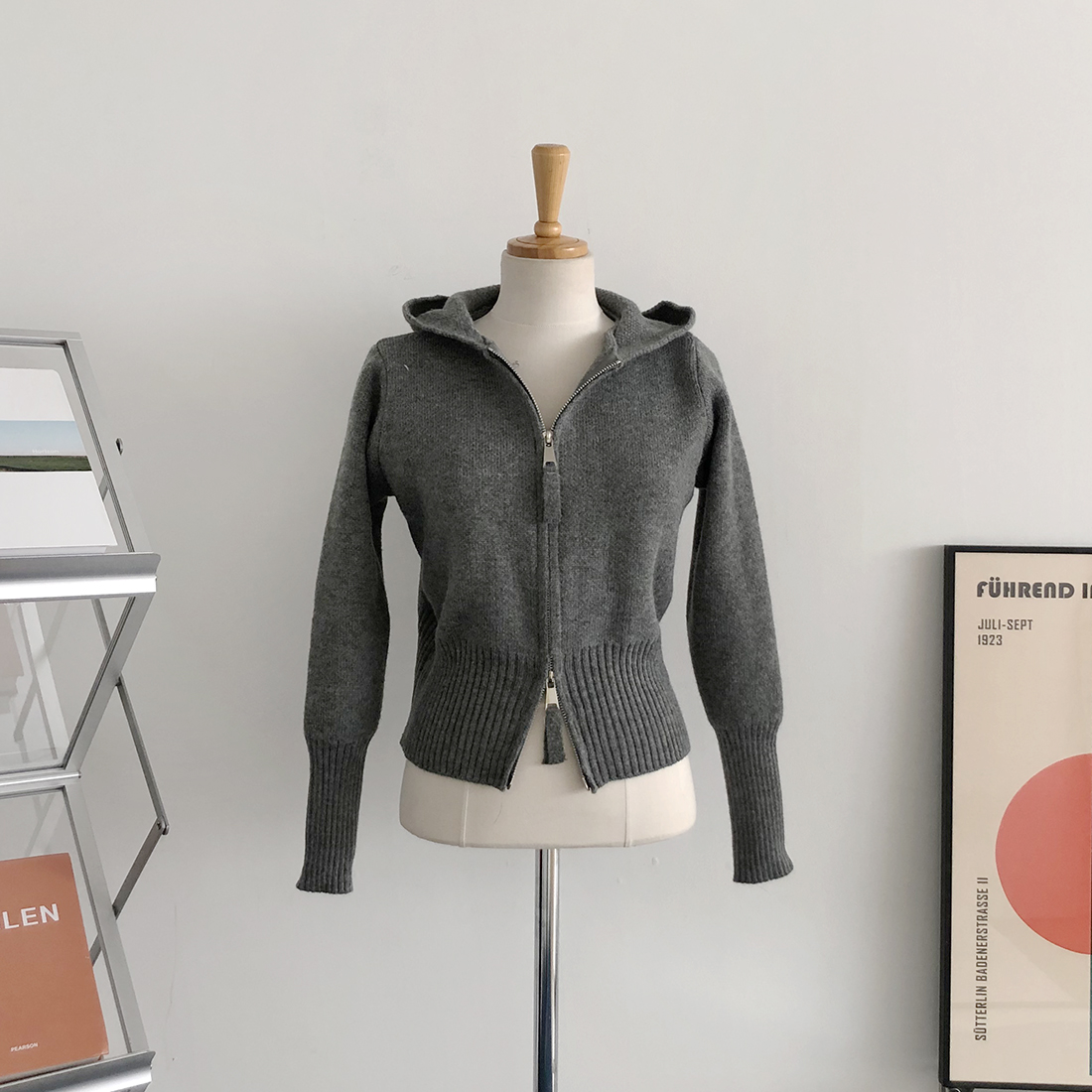 슬림핏 투웨이 후드 니트 집업 가디건