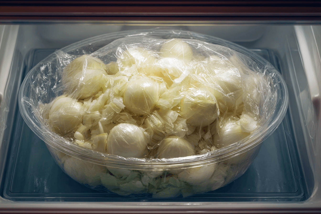 용기에-담아-랩에-쌓여-있는-자른-양파-이미지