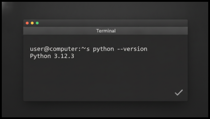 명령 프롬프트 또는 터미널 화면에서 'python --version' 명령어를 실행하여 파이썬 3.12.x 버전이 성공적으로 출력된 모습