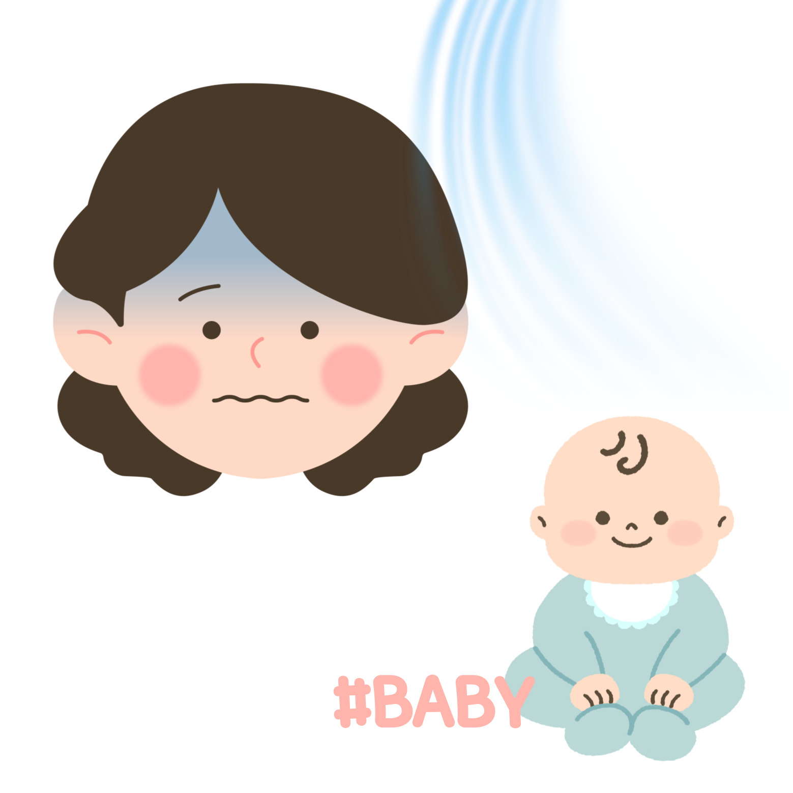 추운 엄마와 시원한 아기 이미지