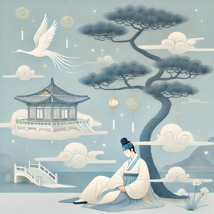 소나무 아래 누운 선비와 하늘 궁전
