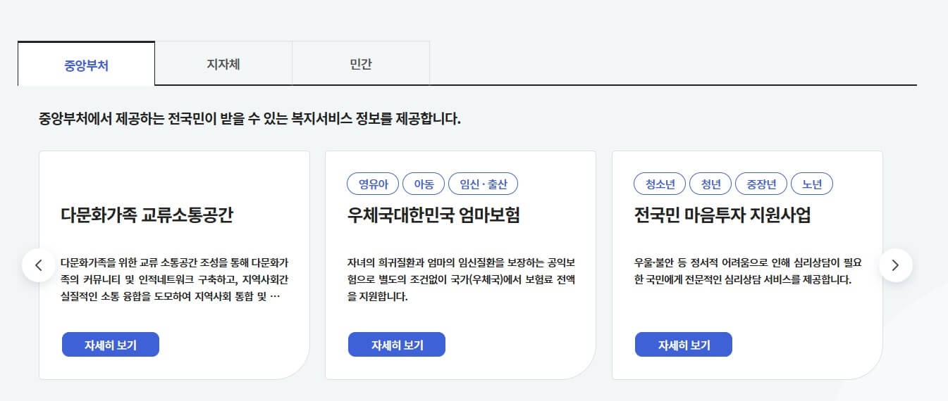 복지로 초기화면