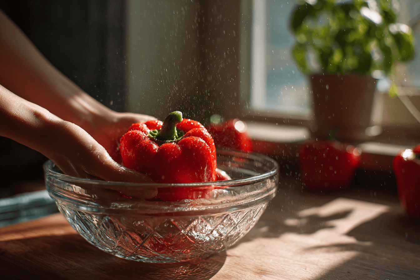 빨간-파프리카를-물에-세척하는-모습