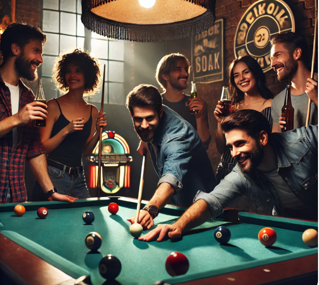 남녀가 당구치는 모습