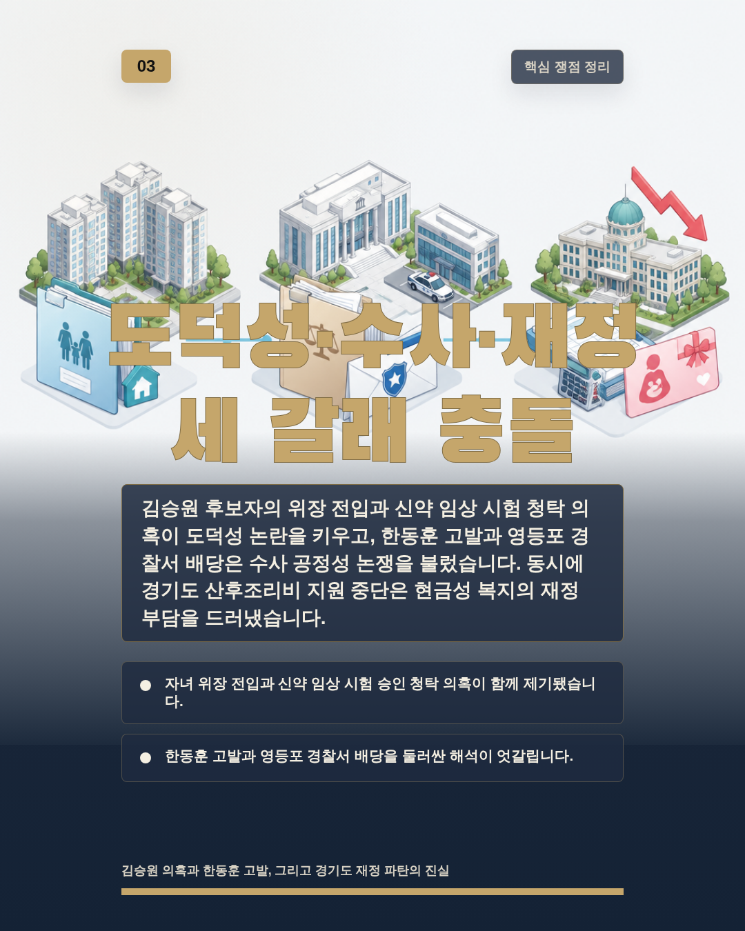 도덕성·수사·재정 세 갈래 충돌