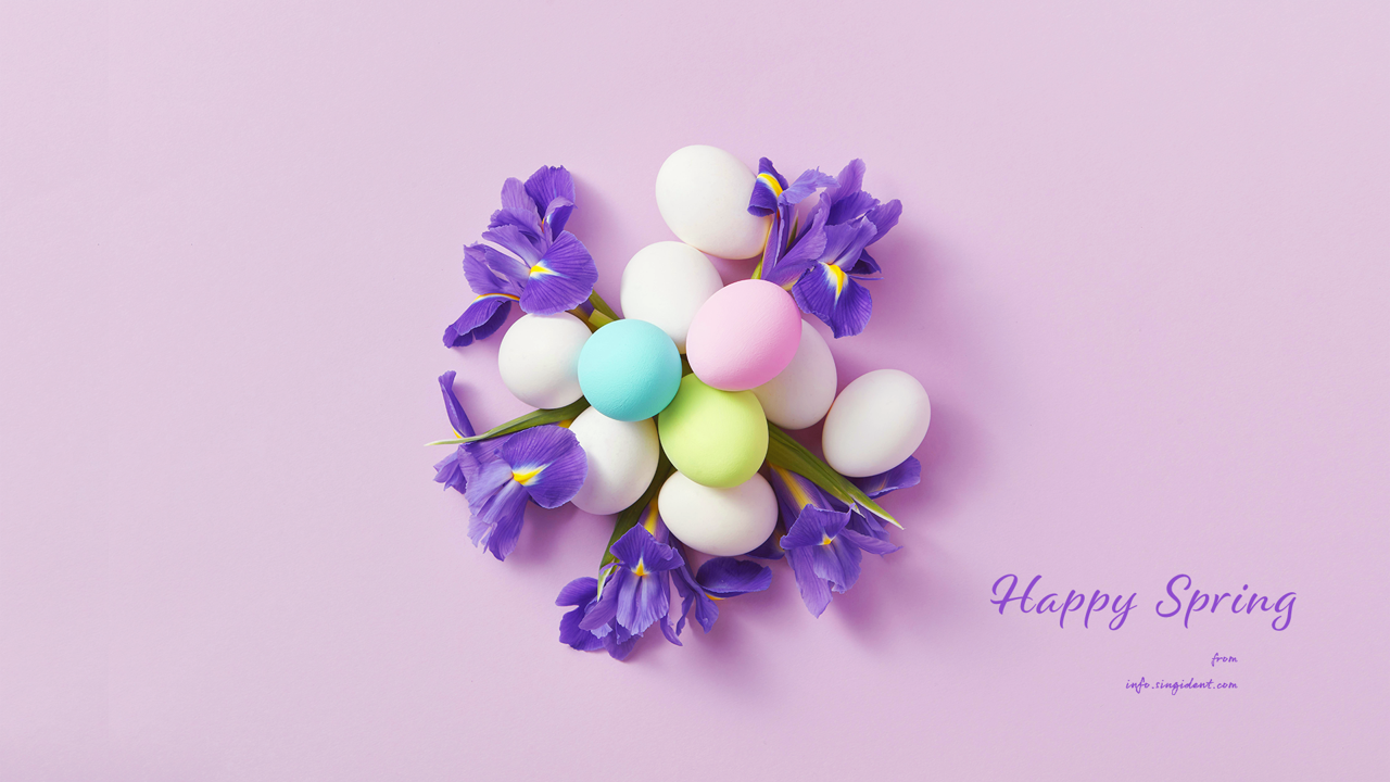 04 보라색꽃과 파스텔톤 계란 C - Happy Spring 부활절계란배경화면