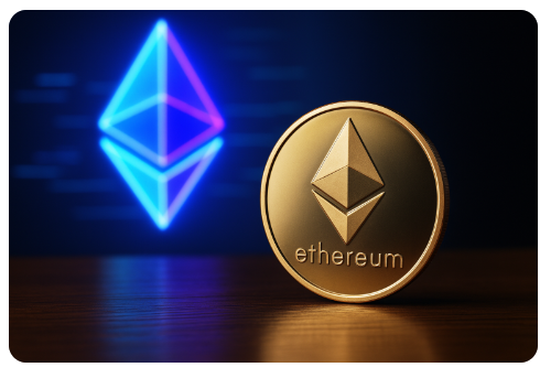 이더리움 코인과 홀로그램