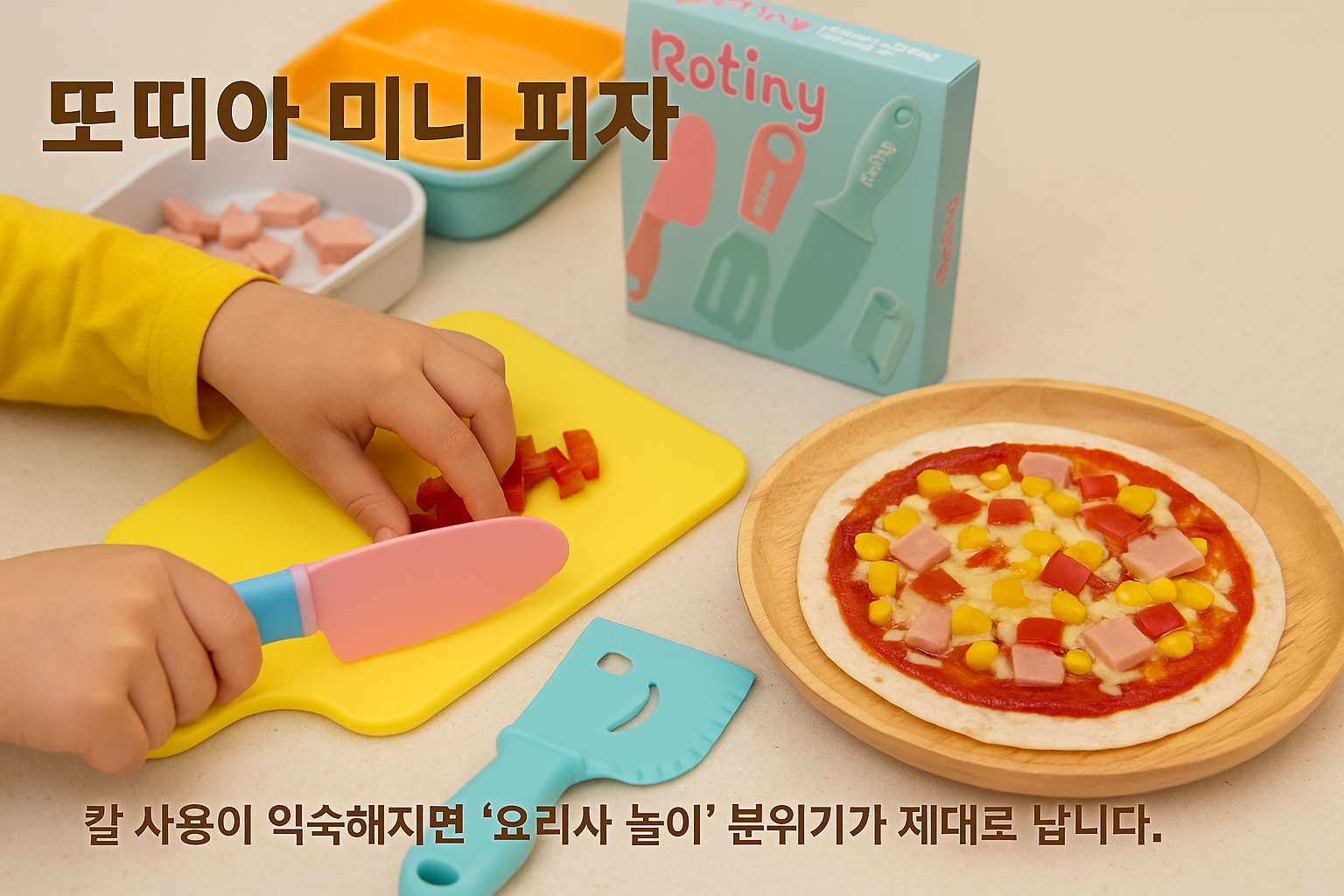 로티니 어린이 안전요리도구 세트로 만든 또티아 미니 피자