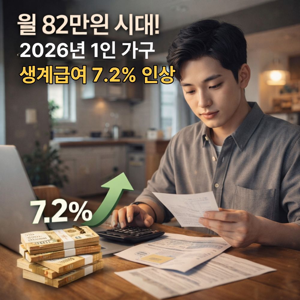 월 82만원 시대! 2026년 1인 가구 생계급여 7.2% 인상 썸네일