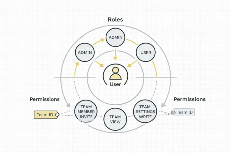 RBAC에서 역할&middot;권한&middot;팀 스코프가 연결되는 구조