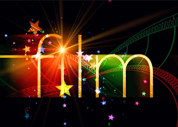 금색 영문자로 film이 적혀있다. 주변엔 영화 필름과 별빛들이 가득하다.