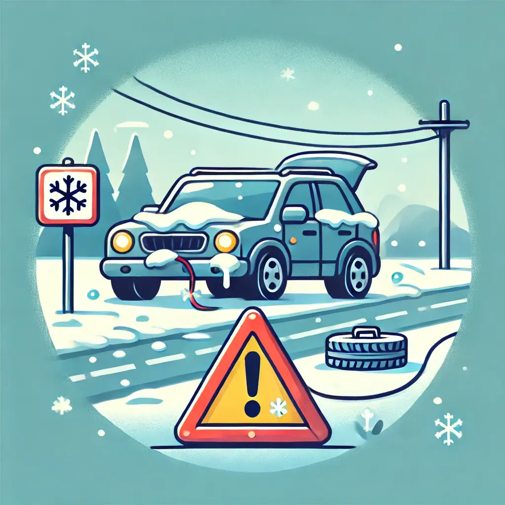 겨울철 도로에 멈춰선 고장난 차량