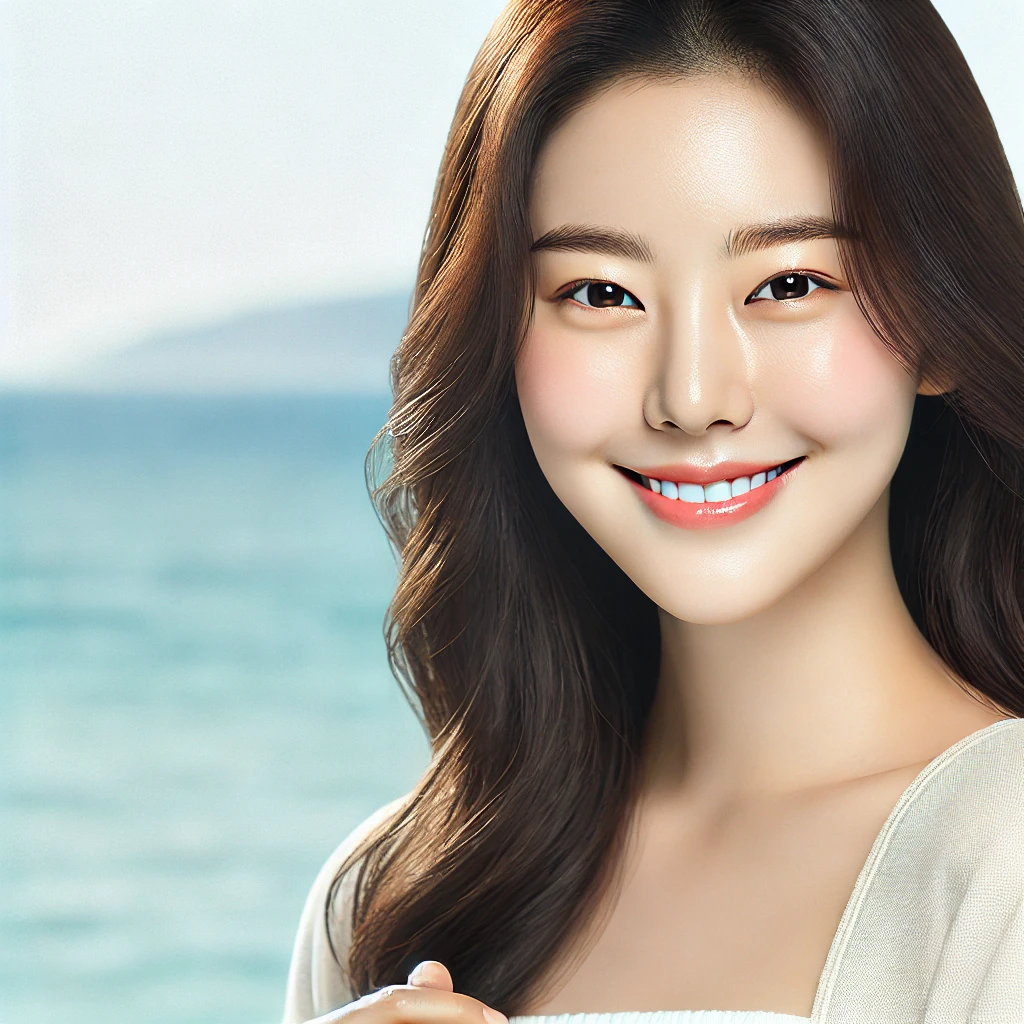 피부가 고운 여성이 밝게 웃고 있는 사진
