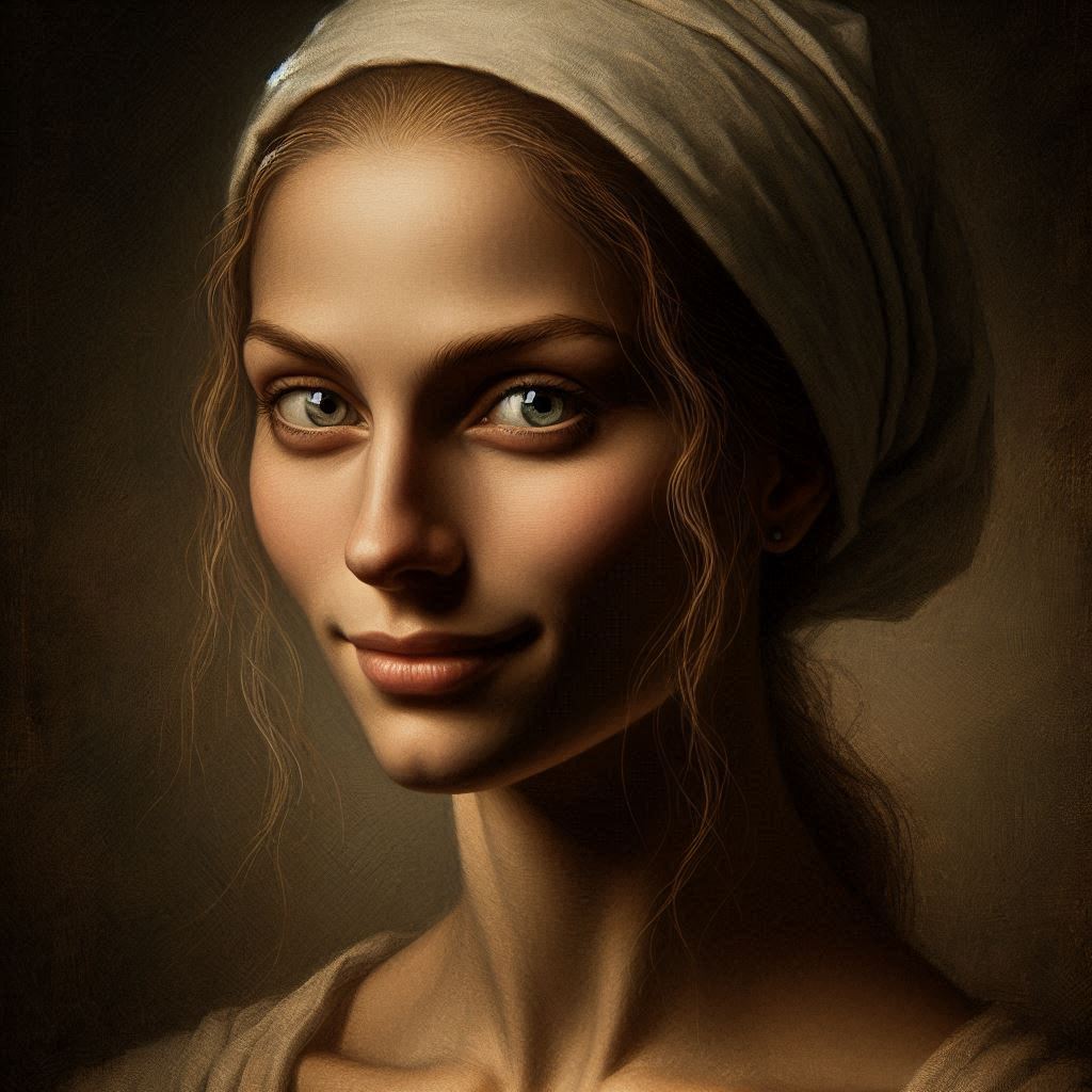 신비로운 미소의 여성 초상&amp;#44; 다빈치 스타일&amp;#44; 르네상3