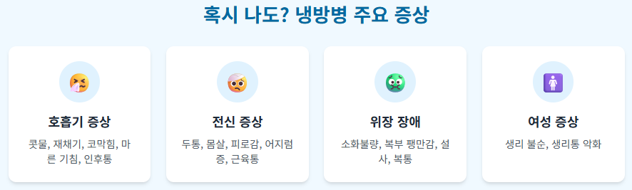 냉방병! 주요 증상 원인, 효과적인 치료 및 예방법, 감기와의 결정적인 차이