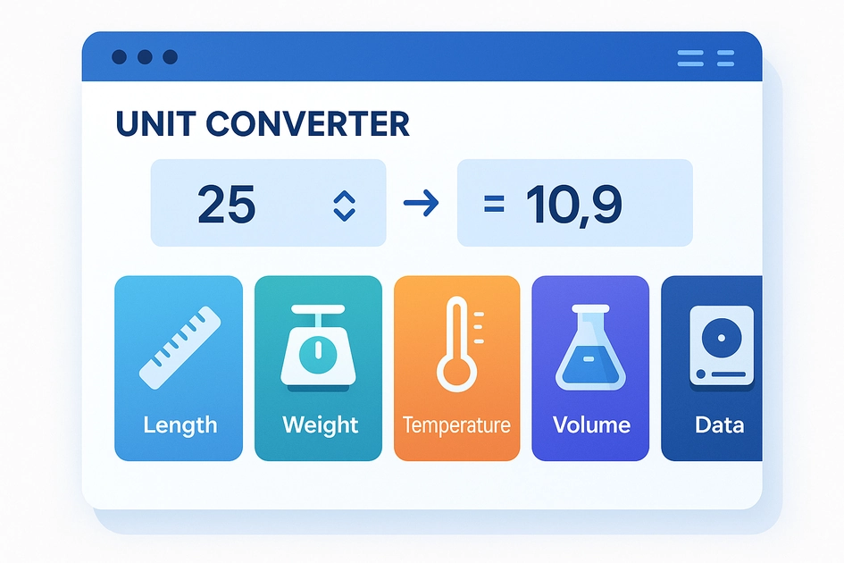 MowaTool 단위변환기 인터페이스 - 길이, 무게, 온도, 부피, 데이터 용량을 한 번에 변환하는 온라인 도구
