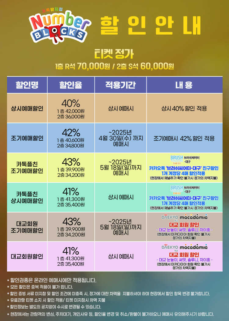 넘버블록스 대구 티켓 할인표