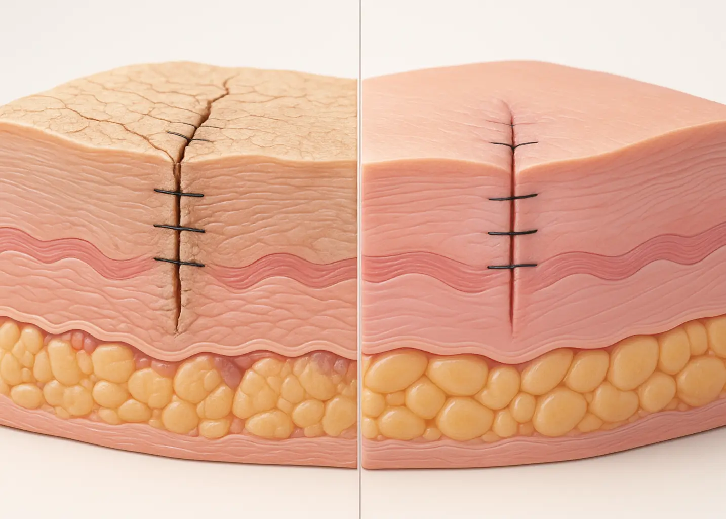 수술 후 건조한 피부와 촉촉한 피부 비교