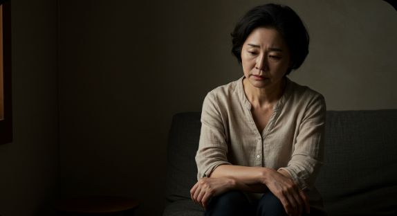 갱년기를 겪고 있는 여성 사진