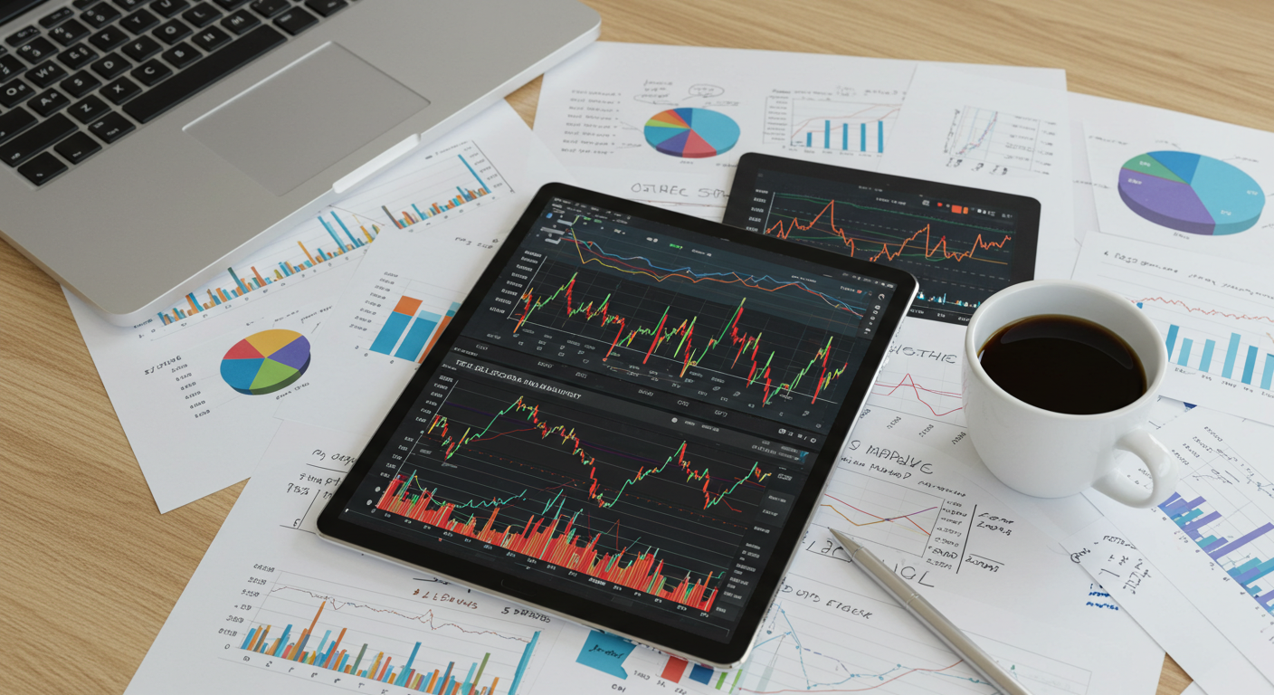 삼성전자 주가 분석하는 증권사 애널리스트 작업 테이블 이미지