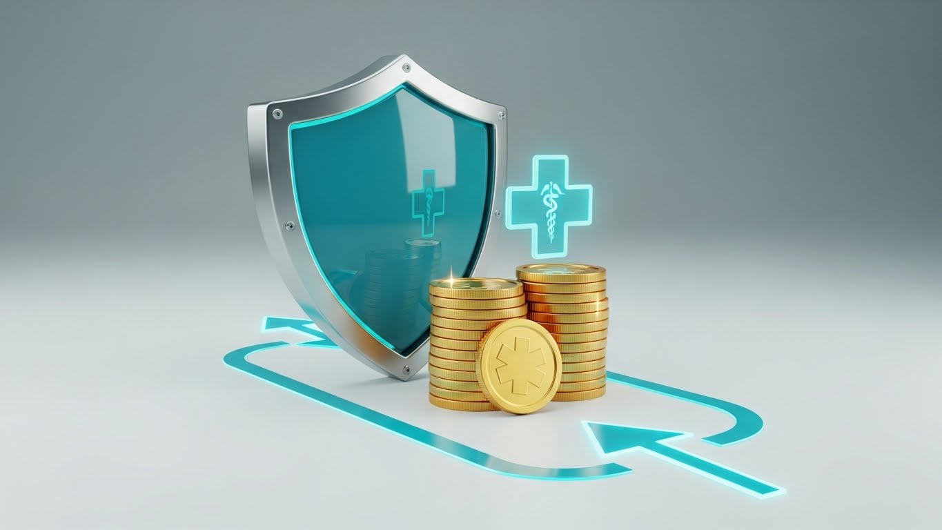 의료비 본인부담 상한제 및 건강보험 환급 시스템을 상징하는 아이콘 일러스트