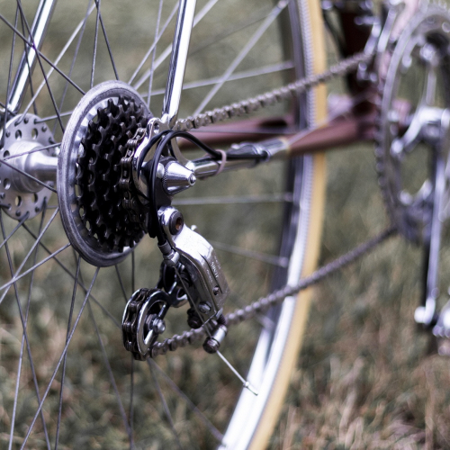 뒷변속기를 미세 조정하며 구동계 소음을 점검하는 장면
