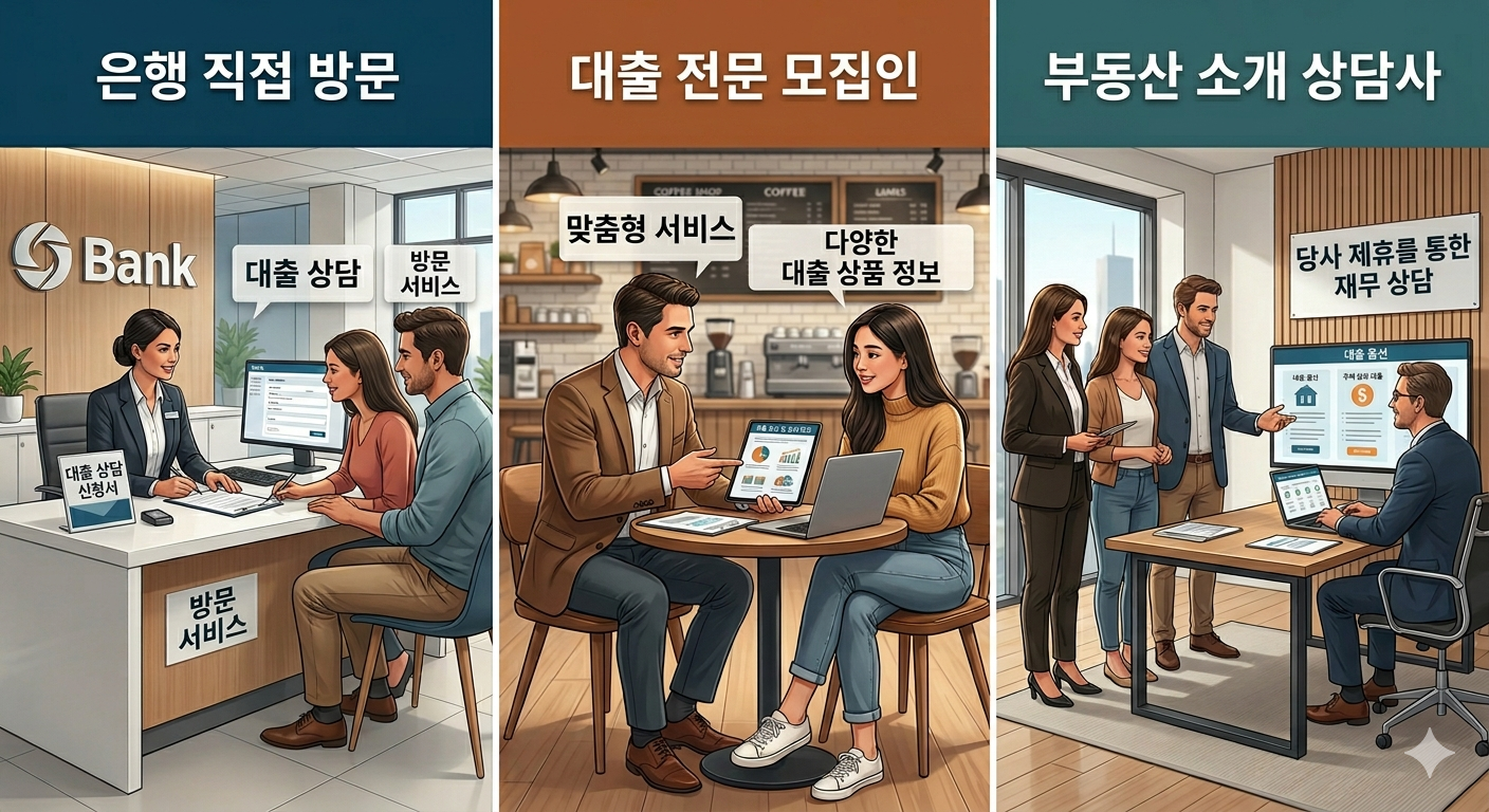주택담보대출, 어디서 받는 게 진짜 유리할까? - 은행 직접 방문 vs. 전담 모집인 vs. 부동산 소개 상담사 완벽 비교