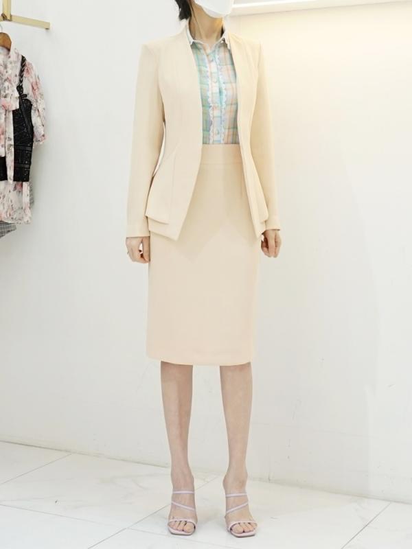 스타일라떼 베이직 여름 노카라 자켓 H라인스커트 치마정장세트 55-77size