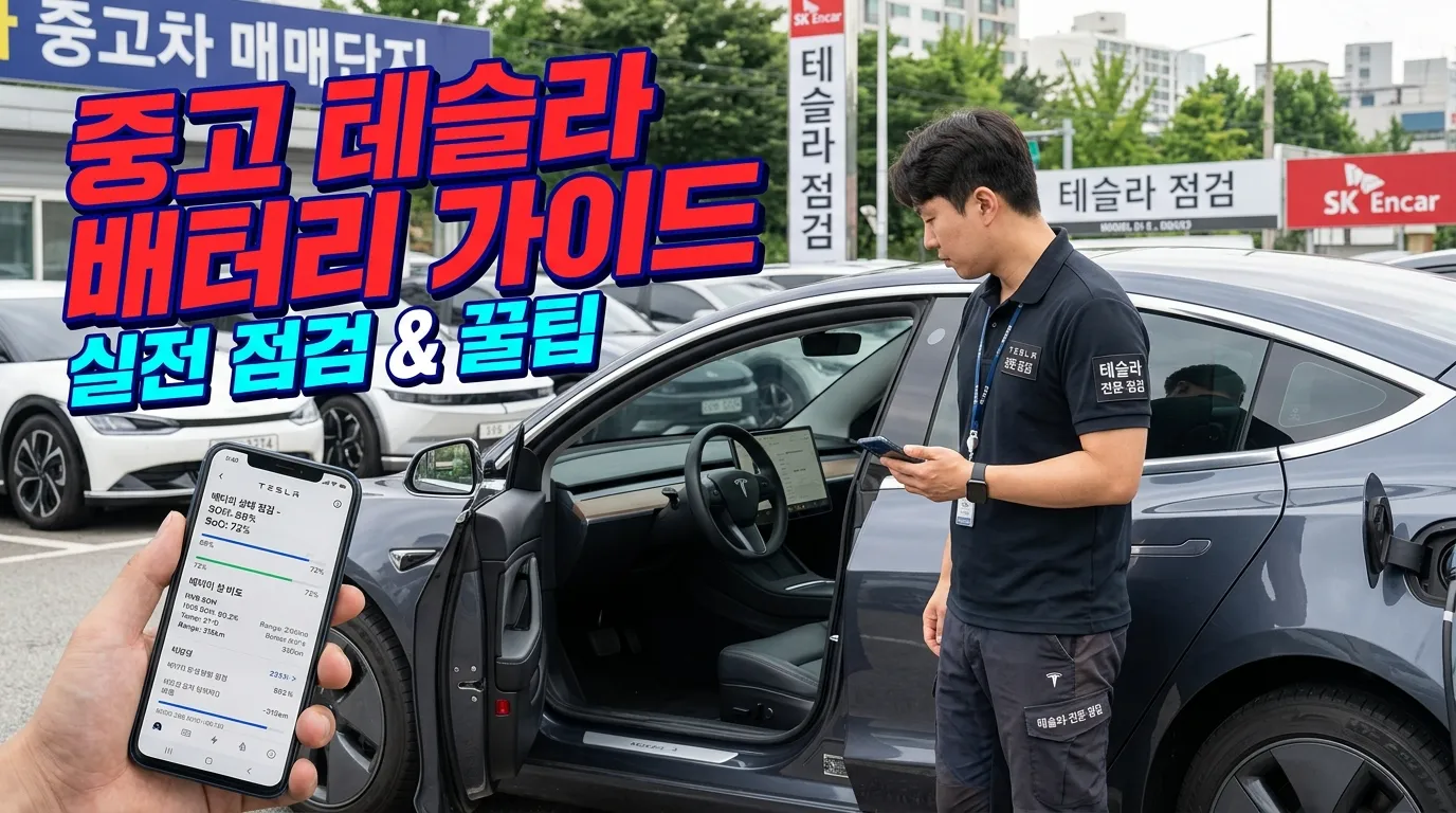 중고 테슬라 배터리 상태를 확인하는 장면