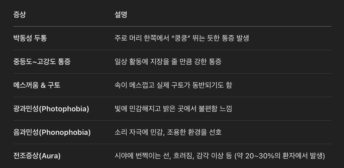 편두통의 특징적인 증상