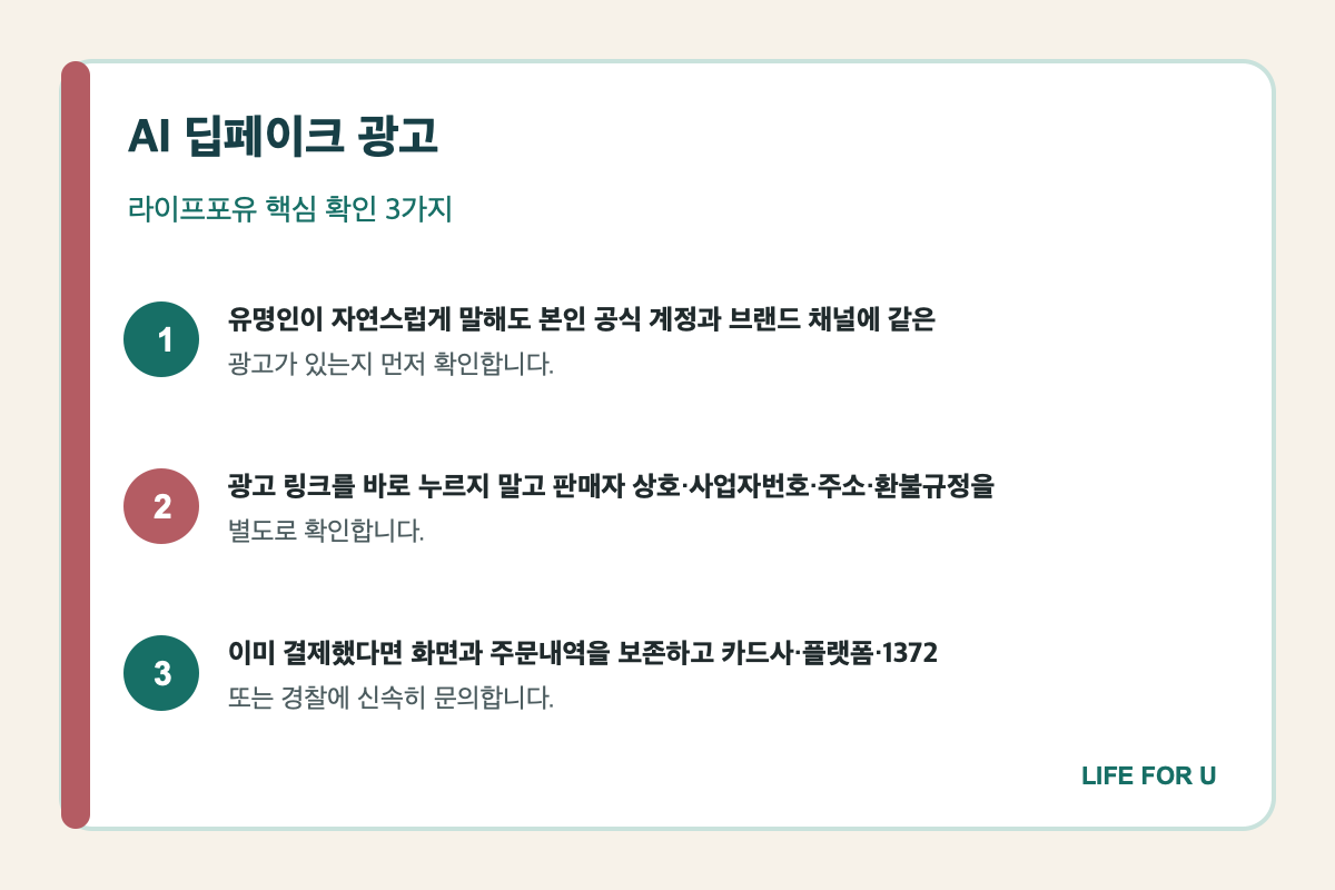 딥페이크 광고 링크와 판매자, 결제수단을 검증하는 핵심 요약